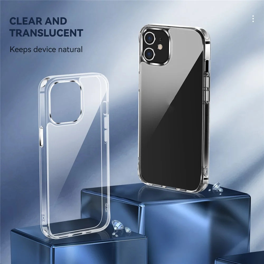 Electroplating Crystal Clear TPU + PC Hybrid Phone Cover for iPhone 12 6.1 Inch, Electroplating Side Keys Transparent Mobile Phone Accessory - 2
