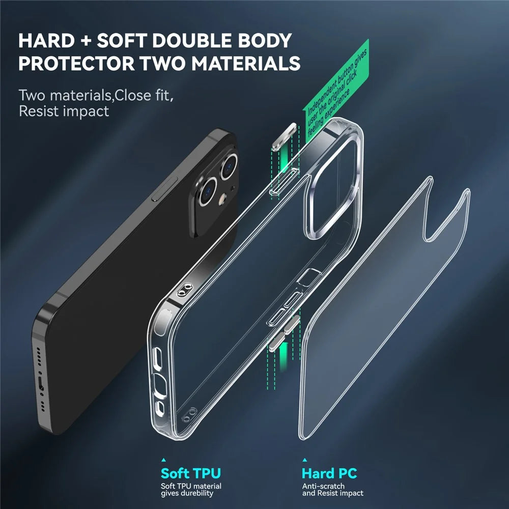 Electroplating Crystal Clear TPU + PC Hybrid Phone Cover for iPhone 12 6.1 Inch, Electroplating Side Keys Transparent Mobile Phone Accessory - 7