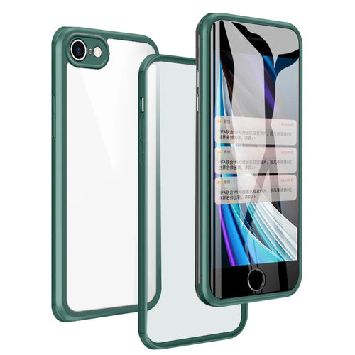 For iPhone 7/8 4.7 inch/SE (2020)/SE (2022) Dual-sided Glass+Silicone+TPU Well-protected Clear Cell Phone Case - Blackish Green - 1