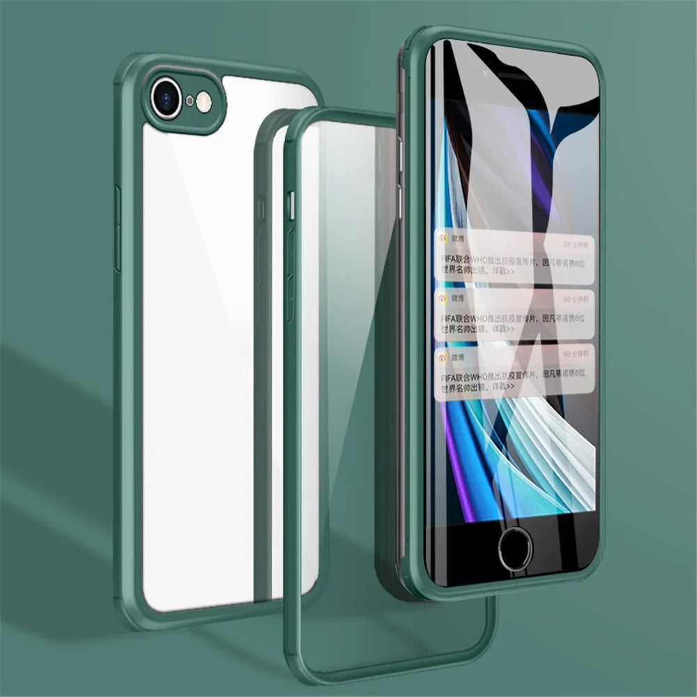 For iPhone 7/8 4.7 inch/SE (2020)/SE (2022) Dual-sided Glass+Silicone+TPU Well-protected Clear Cell Phone Case - Blackish Green - 2