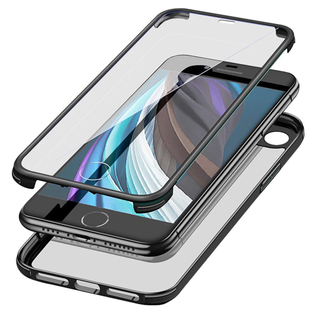 For iPhone 7/8 4.7 inch/SE (2020)/SE (2022) Dual-sided Glass+Silicone+TPU Well-protected Clear Cell Phone Case - Blackish Green - 4