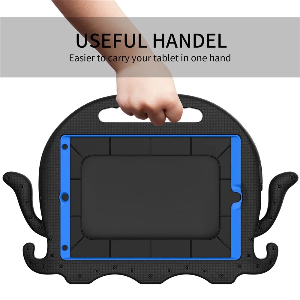 For iPad Pro 10.5-inch (2017)/iPad Air 10.5 inch (2019)/iPad 10.2 (2020)/(2019)/(2021) Cute Octopus Pen Slot Design EVA Case Impact-resistant Tablet Cover with Handle and Shoulder Strap - Black - 2