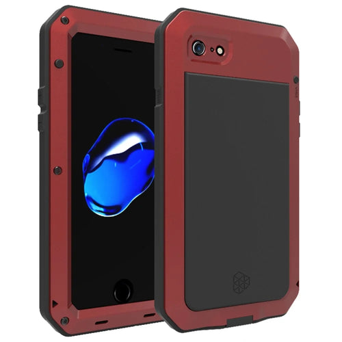 For iPhone SE (2020)/SE (2022)/7 4.7 inch/8 4.7 inch TPU + Metal + Tempered Glass Film Shockproof Phone Case Cover - Red - 1