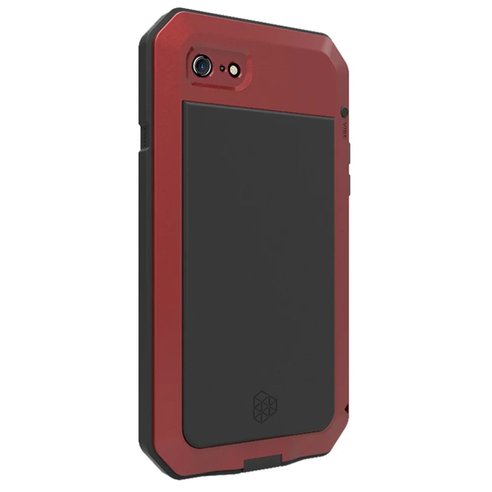For iPhone SE (2020)/SE (2022)/7 4.7 inch/8 4.7 inch TPU + Metal + Tempered Glass Film Shockproof Phone Case Cover - Red - 2