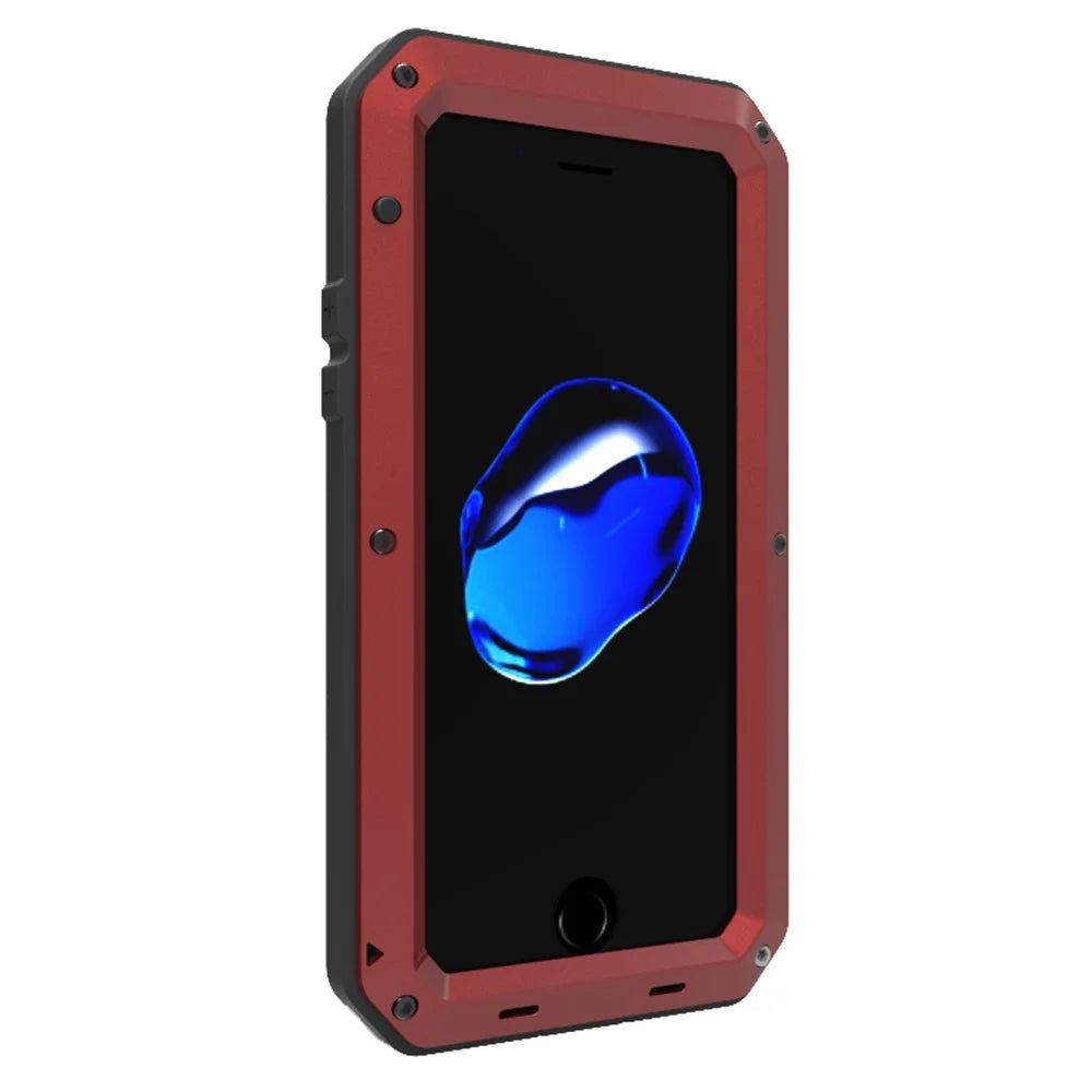 For iPhone SE (2020)/SE (2022)/7 4.7 inch/8 4.7 inch TPU + Metal + Tempered Glass Film Shockproof Phone Case Cover - Red - 3