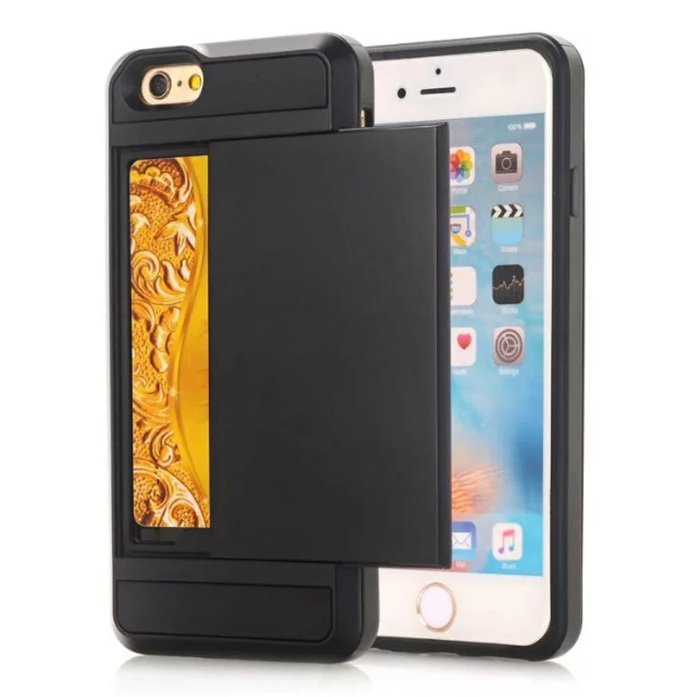 Scratch-proof Slide Card Holder PC + TPU Hybrid Case for iPhone SE (2020)/SE (2022)/8/7 4.7 inch- Black - 1