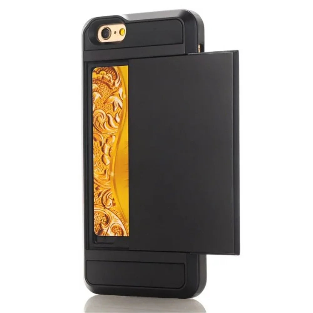 Scratch-proof Slide Card Holder PC + TPU Hybrid Case for iPhone SE (2020)/SE (2022)/8/7 4.7 inch- Black - 2