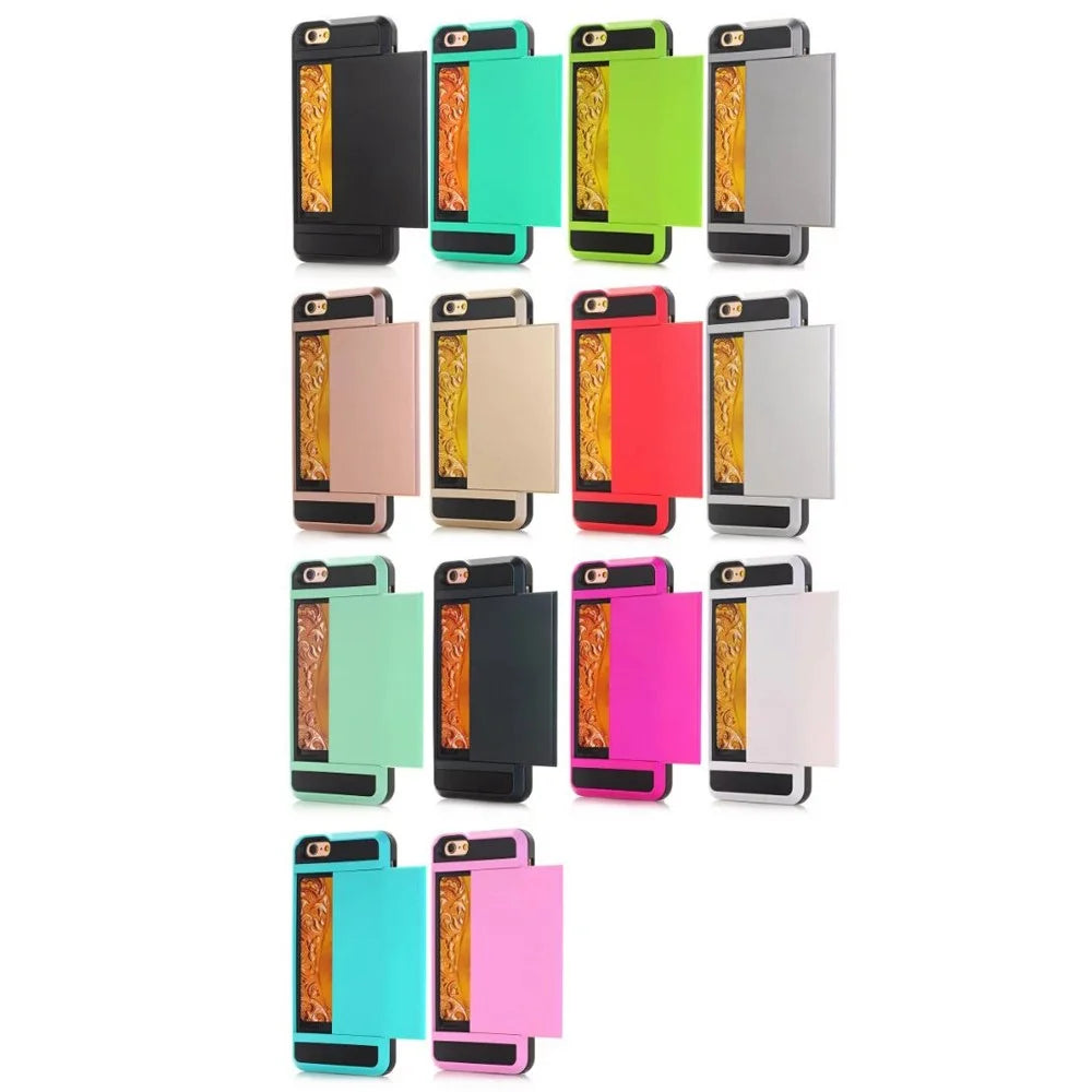 Scratch-proof Slide Card Holder PC + TPU Hybrid Case for iPhone SE (2020)/SE (2022)/8/7 4.7 inch- Black - 4