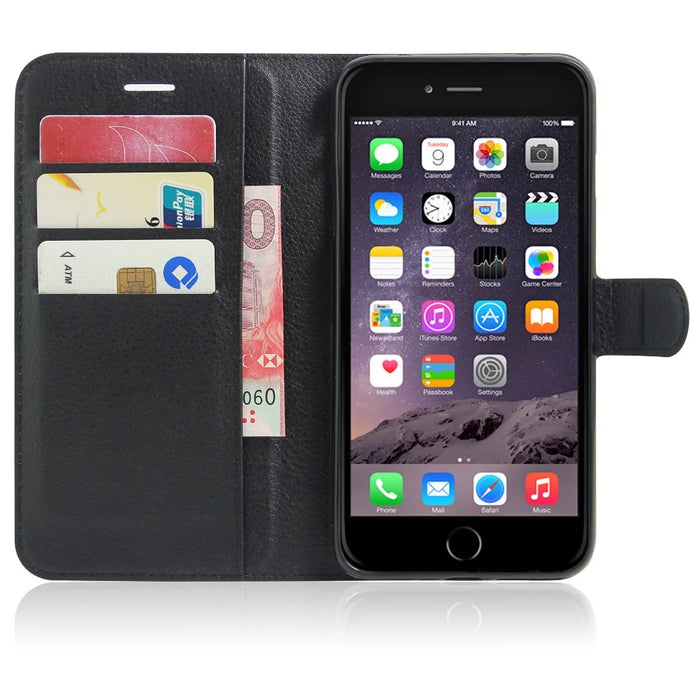For iPhone 8 Plus / 7 Plus 5.5 inch Litchi Lychee Skin Flip Leather Stand Shell with Folio Flip Wallet - Black - 5