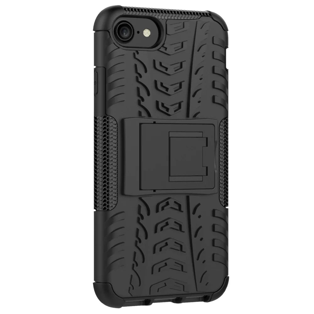 Cool Tyre PC + TPU Hybrid Case for iPhone SE (2020)/SE (2022)/8/7 4.7 inch- with Kickstand - Black - 4