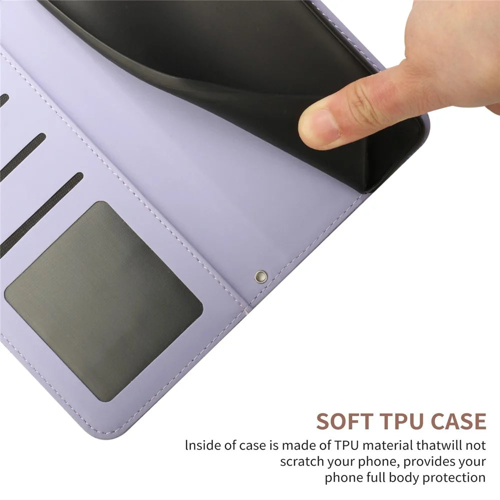For iPhone 13 Pro Max 6.7 inch Butterflies Imprinted Shockproof Case Skin-touch PU Leather Wallet Stand Phone Protector Anti-drop Folio Flip Cover with Strap - Purple - 3