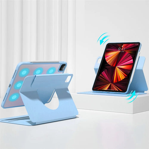 For iPad Pro 11 (2021) (2020) (2018) (2022) Skin-touch Shockproof Case 360-degree Rotating 2 in 1 Detachable Tablet Cover with Stand - Sky Blue - 1