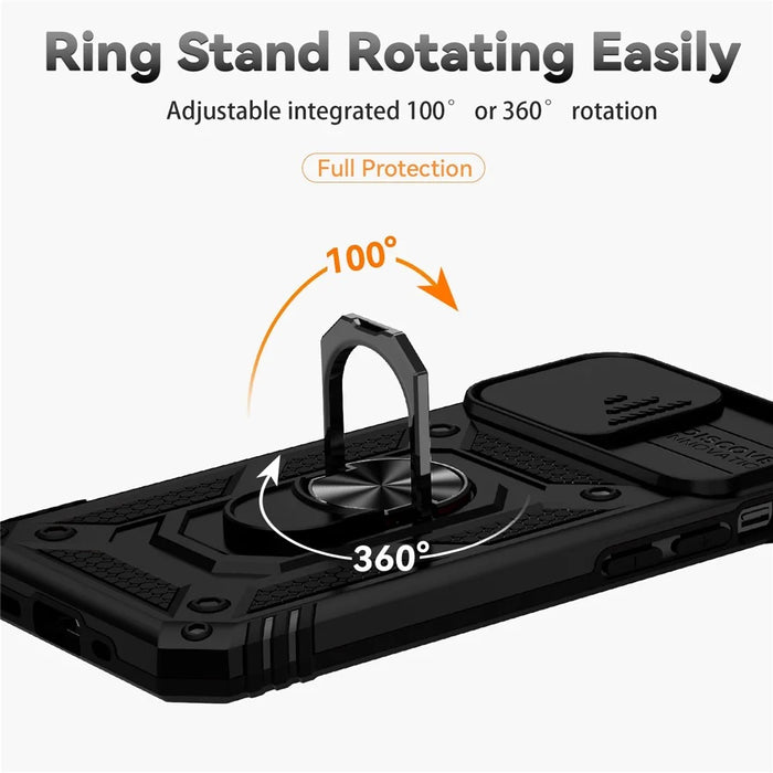 For iPhone 13 Pro 6.1 inch Slide Camera Protection Cover Lightweight Phone Case Ring Kickstand Hybrid PC + TPU Phone Shell - Black - 7
