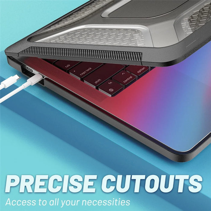 For MacBook Pro 13 inch (2020) PC + TPU Laptop Case Anti-scratch Full-Protection Notebook Cover with Supporting Feet - Black - 6