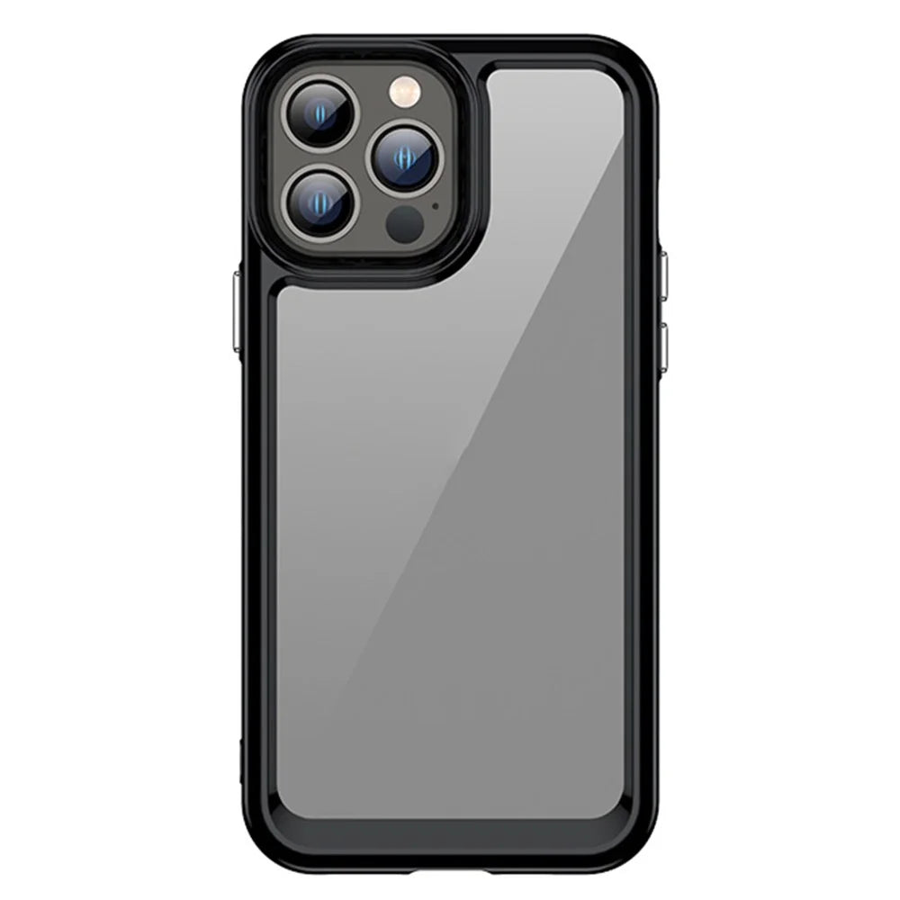 For iPhone 13 Pro Max 6.7 inch Shockproof Soft TPU + Hard Acrylic Cover Phone Case with Independent PC Buttons - Black - 1