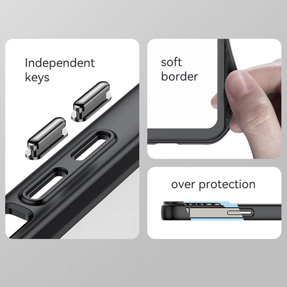 For iPhone 13 Pro Max 6.7 inch Shockproof Soft TPU + Hard Acrylic Cover Phone Case with Independent PC Buttons - Black - 4