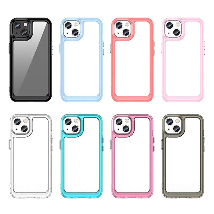 TPU + Acrylic Phone Case for iPhone 13 6.1 inch, Scratch-resistant Clear Cover with Independent PC Buttons - Black - 6