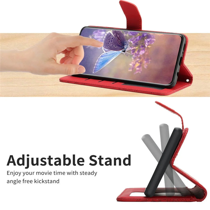 For iPhone 13 Pro Max 6.7 inch Butterfly Flowers Imprinting Anti-fall PU Leather Phone Shell, Pattern Imprinting Design Wallet Stand Case with Shoulder Strap - Red - 3