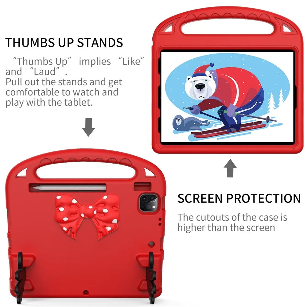 For iPad Air (2022) / (2020) / iPad Pro 11 (2021) / (2020) / (2018) / (2022) Mini Palm Shape Kickstand Hand Grip EVA Case with Pen Slot - Red - 3