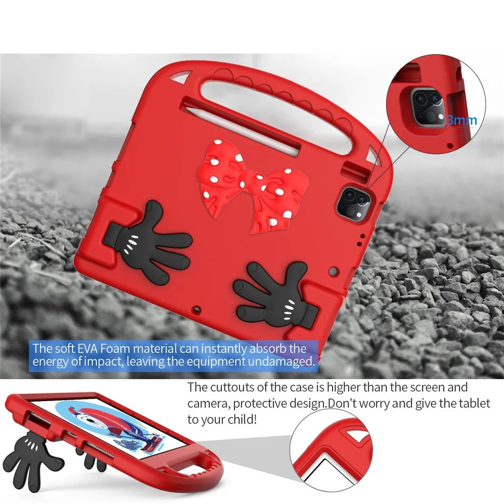 For iPad Air (2022) / (2020) / iPad Pro 11 (2021) / (2020) / (2018) / (2022) Mini Palm Shape Kickstand Hand Grip EVA Case with Pen Slot - Red - 4