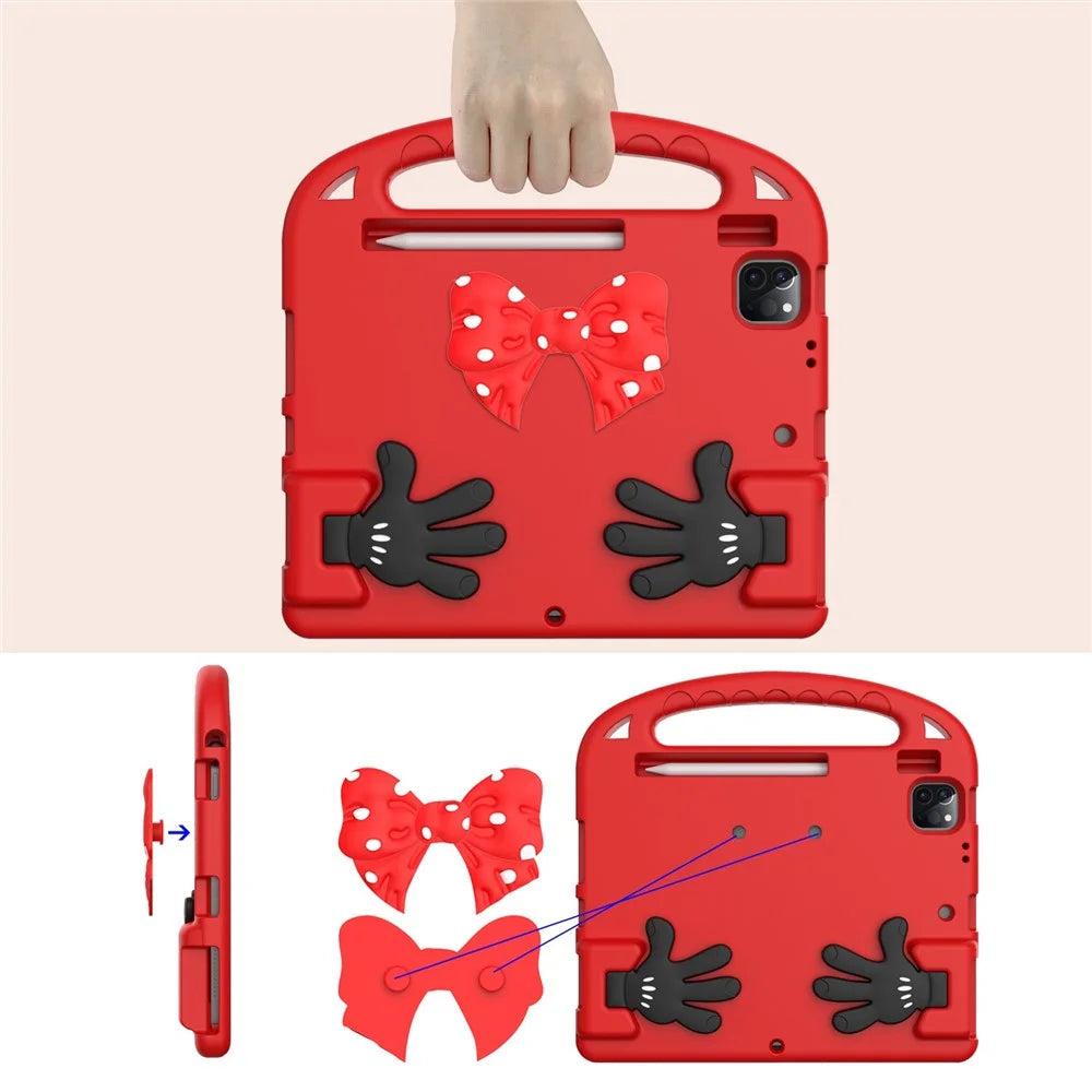 For iPad Air (2022) / (2020) / iPad Pro 11 (2021) / (2020) / (2018) / (2022) Mini Palm Shape Kickstand Hand Grip EVA Case with Pen Slot - Red - 5