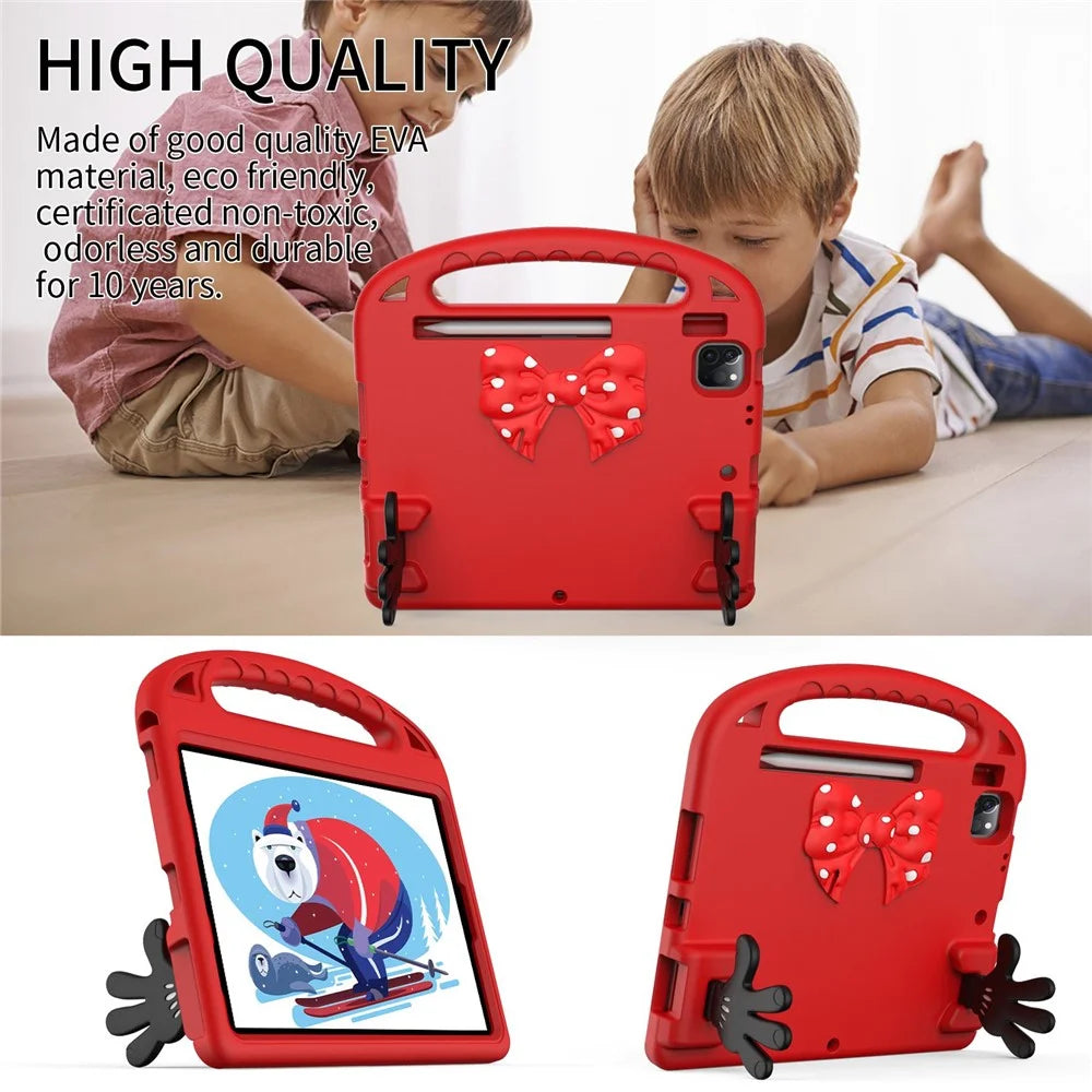 For iPad Air (2022) / (2020) / iPad Pro 11 (2021) / (2020) / (2018) / (2022) Mini Palm Shape Kickstand Hand Grip EVA Case with Pen Slot - Red - 6