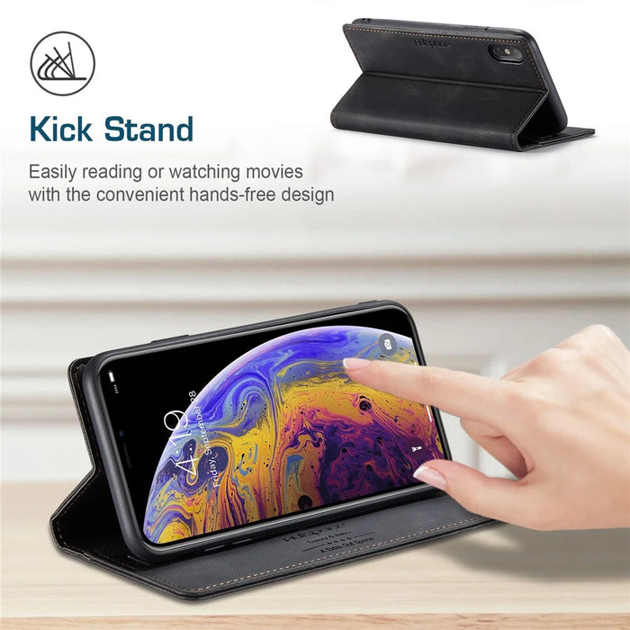 AUTSPACE A01 Series for iPhone X/XS PU Leather Case RFID Blocking Wallet Stand Flip Cover - Black - 5