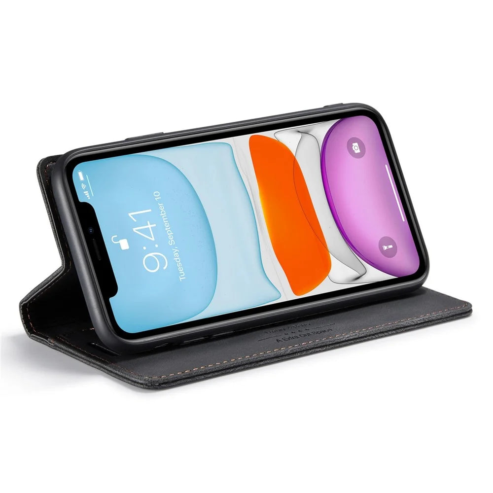 AUTSPACE A01 Series for iPhone 11 Pro Max 6.5 inch PU Leather Case RFID Blocking Wallet Stand Flip Cover - Black - 3