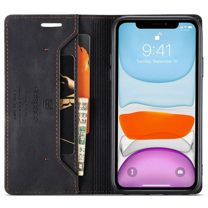 AUTSPACE A01 Series for iPhone 11 Pro 5.8 inch PU Leather Case RFID Blocking Wallet Stand Flip Cover - Black - 2