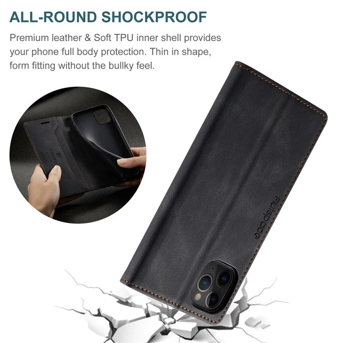 AUTSPACE A01 Series for iPhone 11 Pro 5.8 inch PU Leather Case RFID Blocking Wallet Stand Flip Cover - Black - 6