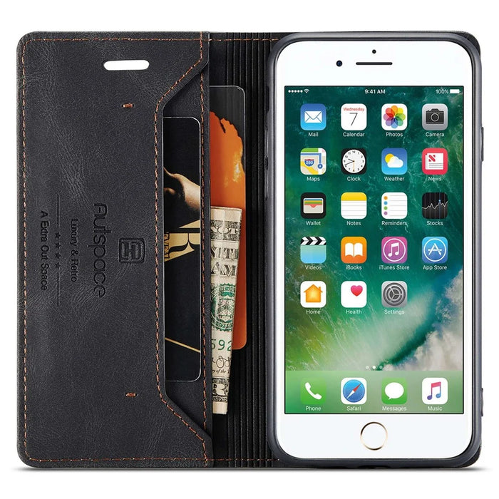AUTSPACE A01 Series for iPhone 6 Plus/7 Plus/8 Plus 5.5 inch PU Leather Case RFID Blocking Wallet Flip Stand Cover - Black - 2