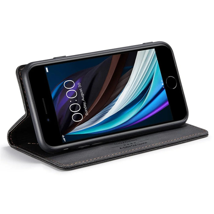 AUTSPACE A01 Series for iPhone 6/7/8/SE (2020)/SE (2022) PU Leather Case RFID Blocking Wallet Flip Stand Cover - Black - 3