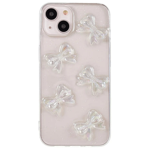 For iPhone 13 6.1 inch Anti-drop Epoxy TPU Phone Case, Artificial Pearls Decoration Transparent Phone Back Shell - Bowknots - 1