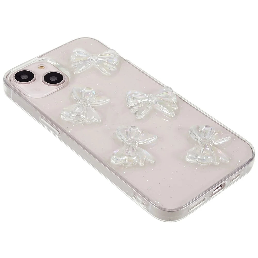 For iPhone 13 6.1 inch Anti-drop Epoxy TPU Phone Case, Artificial Pearls Decoration Transparent Phone Back Shell - Bowknots - 4