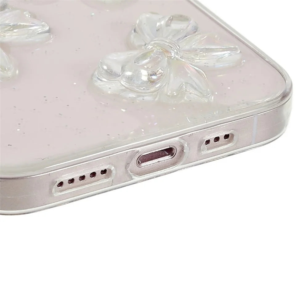 For iPhone 13 6.1 inch Anti-drop Epoxy TPU Phone Case, Artificial Pearls Decoration Transparent Phone Back Shell - Bowknots - 5