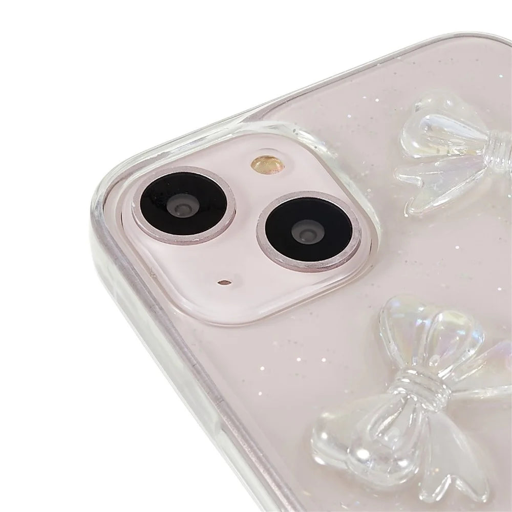 For iPhone 13 6.1 inch Anti-drop Epoxy TPU Phone Case, Artificial Pearls Decoration Transparent Phone Back Shell - Bowknots - 6