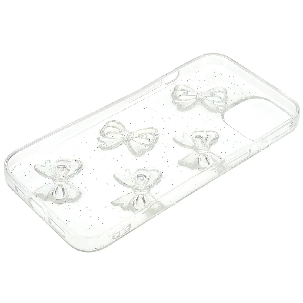 For iPhone 13 6.1 inch Anti-drop Epoxy TPU Phone Case, Artificial Pearls Decoration Transparent Phone Back Shell - Bowknots - 7