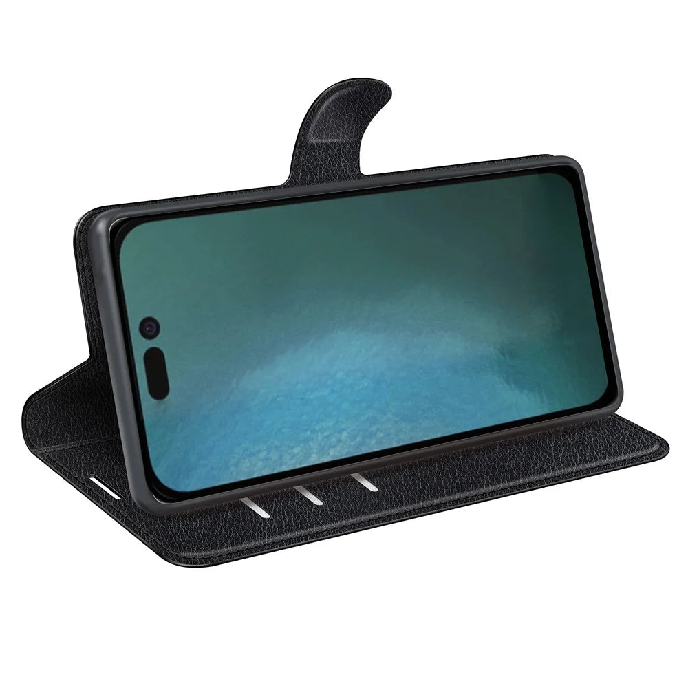 For iPhone 14 Pro Max 6.7 inch Litchi Texture PU Leather Cover All-Round Protection Stand Magnetic Flip Wallet Case - Black - 2