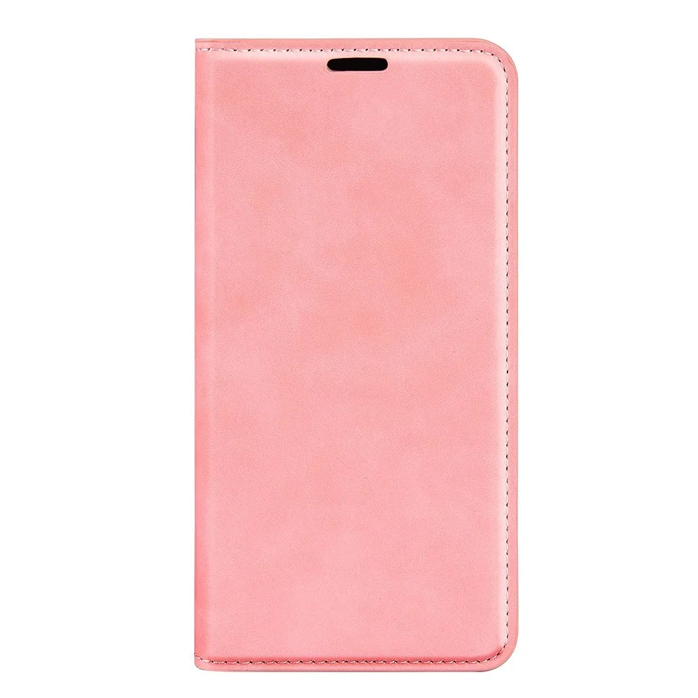 For iPhone 14 Pro Max 6.7 inch Soft Skin Feeling Leather Folio Book Flip Cover Horizontal Viewing Stand Magnetic Absorption Phone Case - Pink - 5