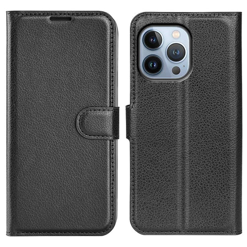 For iPhone 14 Pro 6.1 inch Litchi Texture PU Leather Stand Flip Cover Anti-Scratch Full Protective Wallet Phone Case - Black - 1