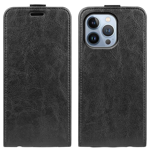 For iPhone 14 Pro 6.1 inch Vertical Flip Drop-proof Cover Crazy Horse Texture PU Leather Cell Phone Case with Card Holder - Black - 1