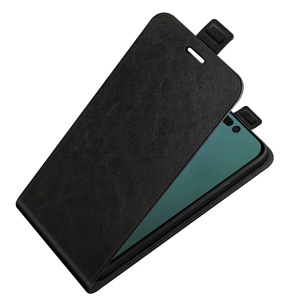For iPhone 14 Pro 6.1 inch Vertical Flip Drop-proof Cover Crazy Horse Texture PU Leather Cell Phone Case with Card Holder - Black - 3