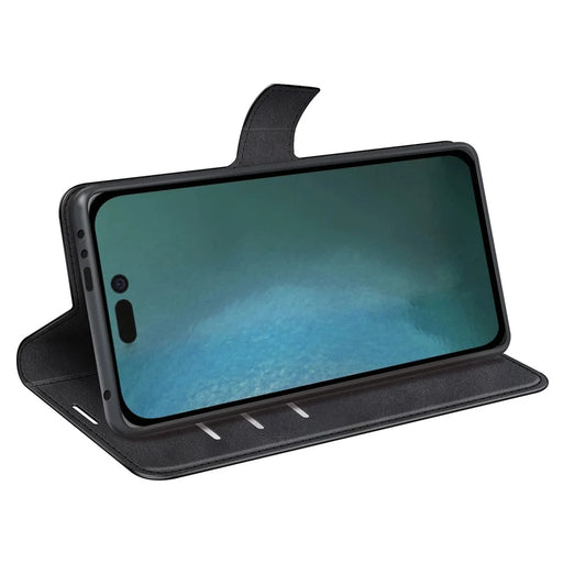 For iPhone 14 Pro 6.1 inch Anti-fall Textured PU Leather Phone Case Magnetic Closing Phone Protector with Wallet Stand - Black - 2
