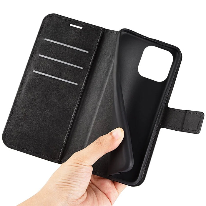 For iPhone 14 Pro 6.1 inch Anti-fall Textured PU Leather Phone Case Magnetic Closing Phone Protector with Wallet Stand - Black - 4