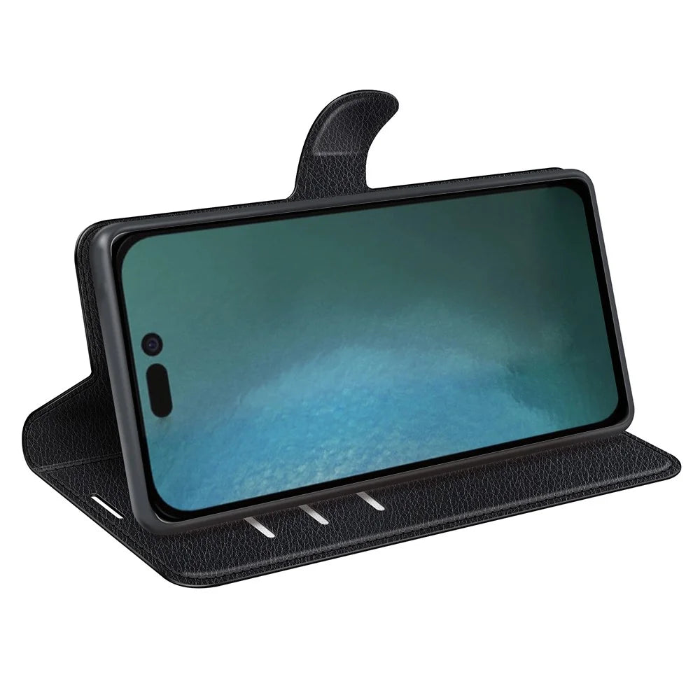 For iPhone 14 6.1 inch PU Leather Wallet Phone Case Litchi Texture Stand All-inclusive Protection Shell - Black - 2