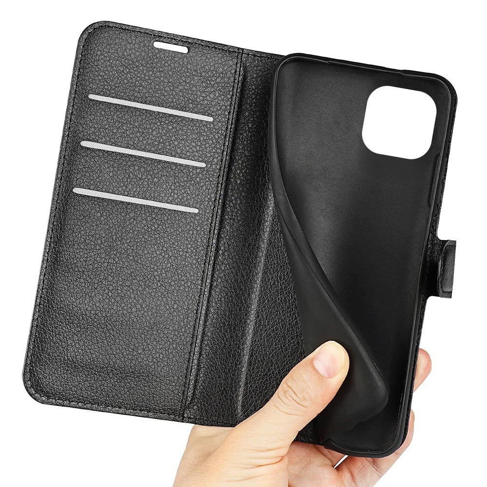 For iPhone 14 6.1 inch PU Leather Wallet Phone Case Litchi Texture Stand All-inclusive Protection Shell - Black - 4