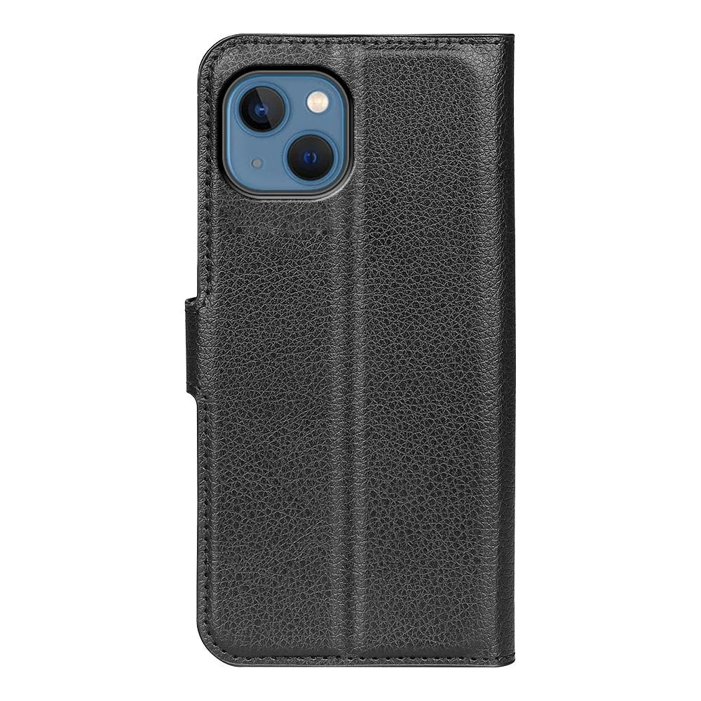 For iPhone 14 6.1 inch PU Leather Wallet Phone Case Litchi Texture Stand All-inclusive Protection Shell - Black - 7