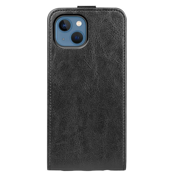 For iPhone 14 6.1 inch Vertical Flip Shockproof Shell Crazy Horse Texture PU Leather Mobile Phone Case with Card Holder - Black - 7
