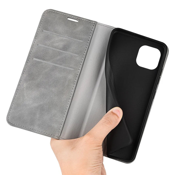 For iPhone 14 Plus 6.7 inch Skin Touch Feeling Folio Flip Leather Case Mobile Phone Stand Wallet Protective Cover - Grey - 4