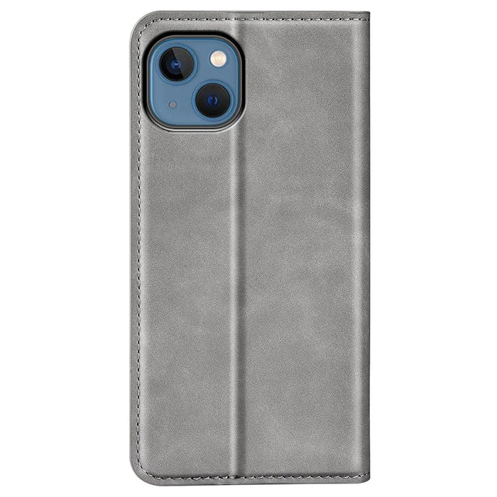 For iPhone 14 Plus 6.7 inch Skin Touch Feeling Folio Flip Leather Case Mobile Phone Stand Wallet Protective Cover - Grey - 6